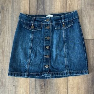 SO Dark Blue Button-Front Denim Mini Skirt